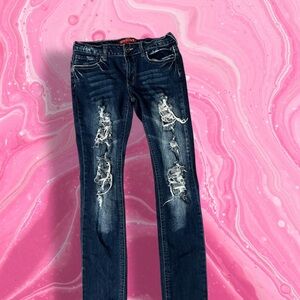 Red‎ Rivet Dark Blue Distressed Jeans